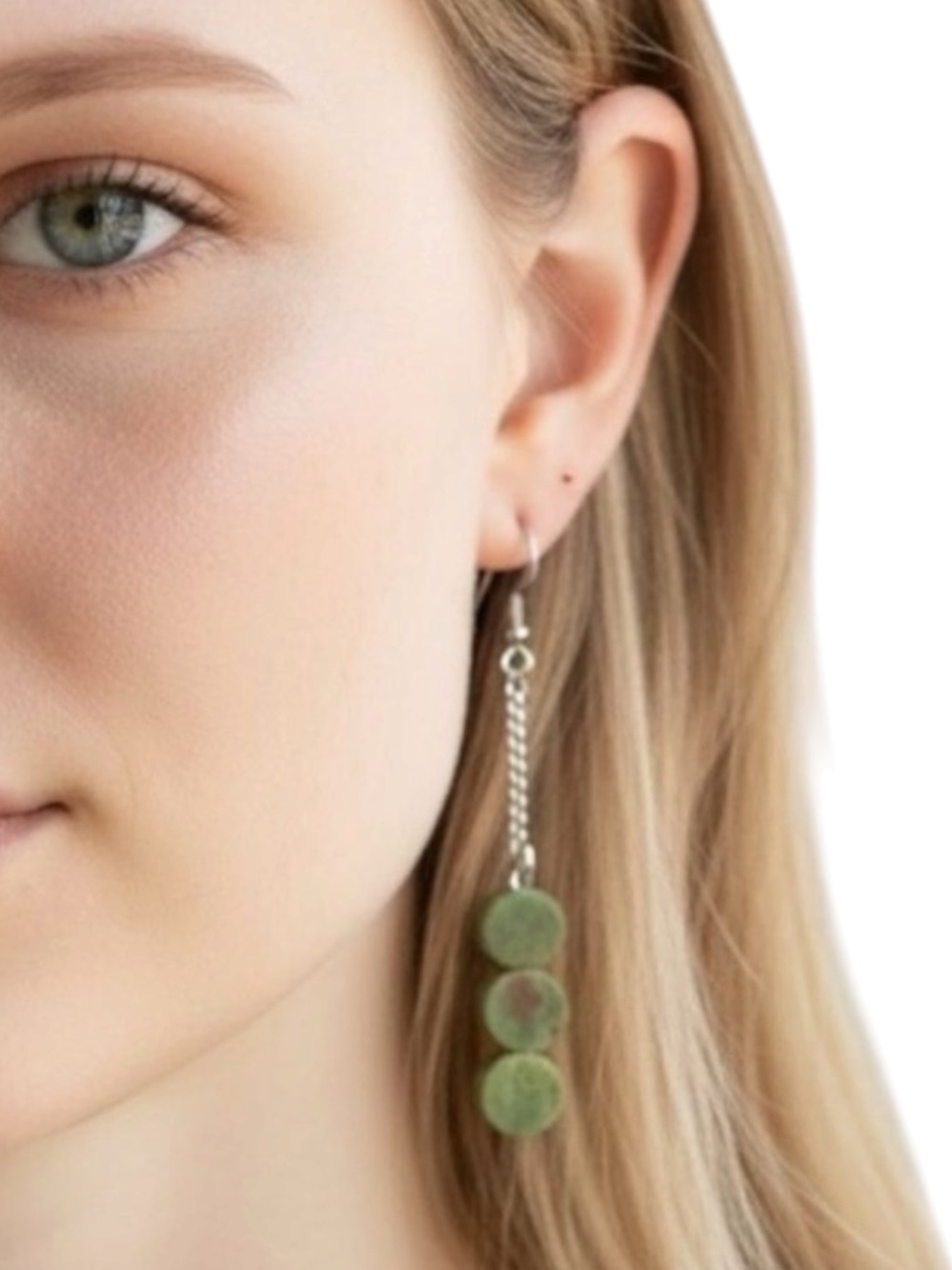 Hand Crafted Three Green Brown Jasper Gemstone Earrings NWT